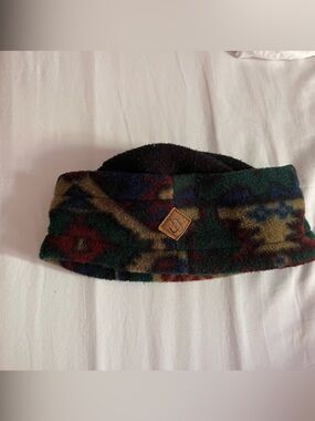 Vintage 90s Merkley Fleece hat. Black with multi color bad